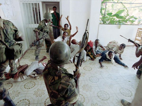 Nigerian troops during the attack on Somali snipers in Mogadishu, 27 February 1993. (Photo Credit: National Geographic)