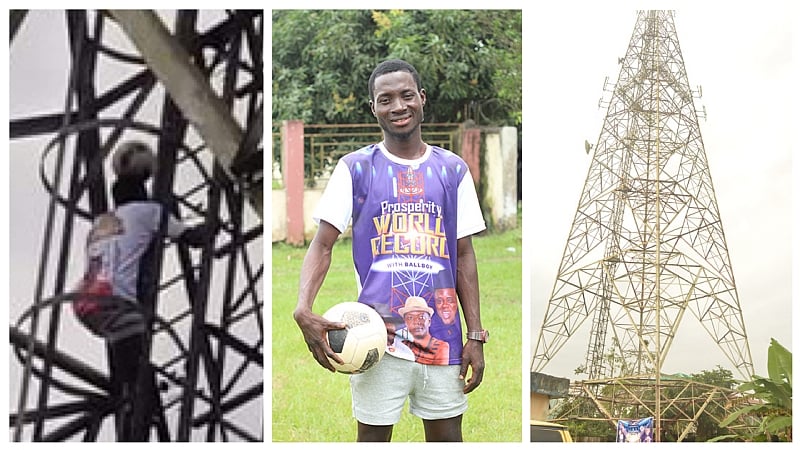 Nigerian Freestyler Sets World Record For Ladder-climbing With Ball On Head