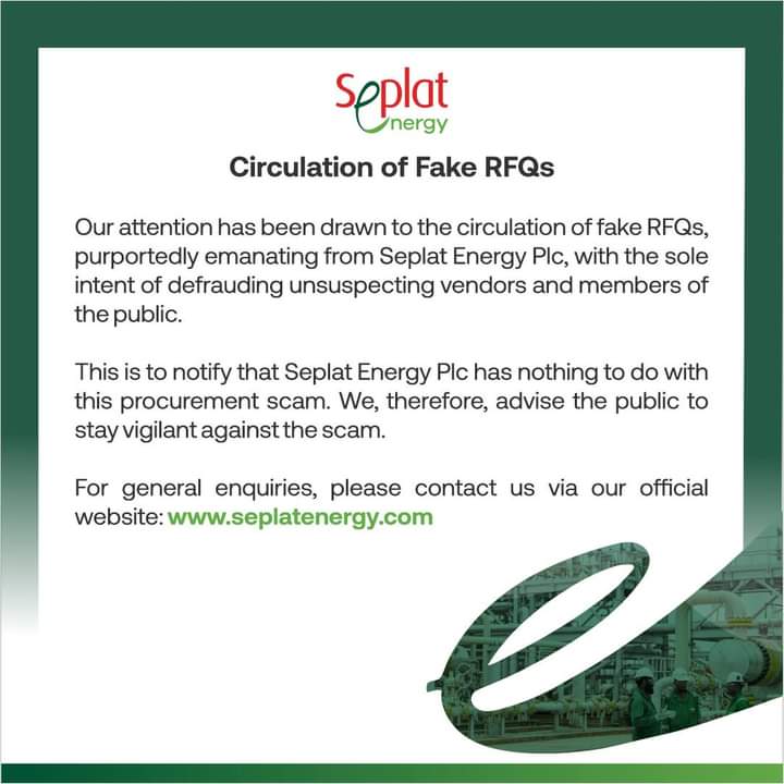 Seplat Energy - fake RFQs - procurement scam